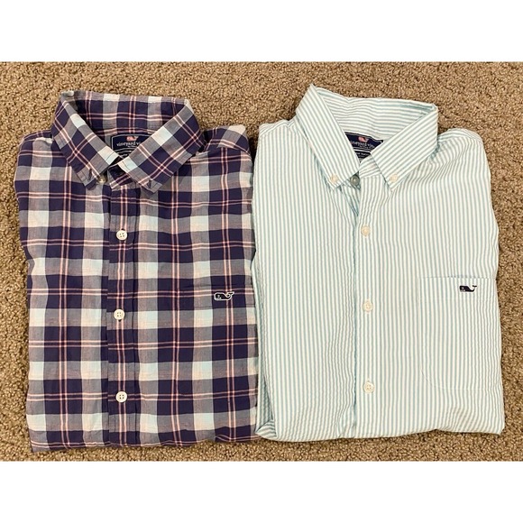 Vineyard Vines Slim Fit Tucker Shirts Set Men Med Plaid & Seersucker Button Down - Picture 1 of 15